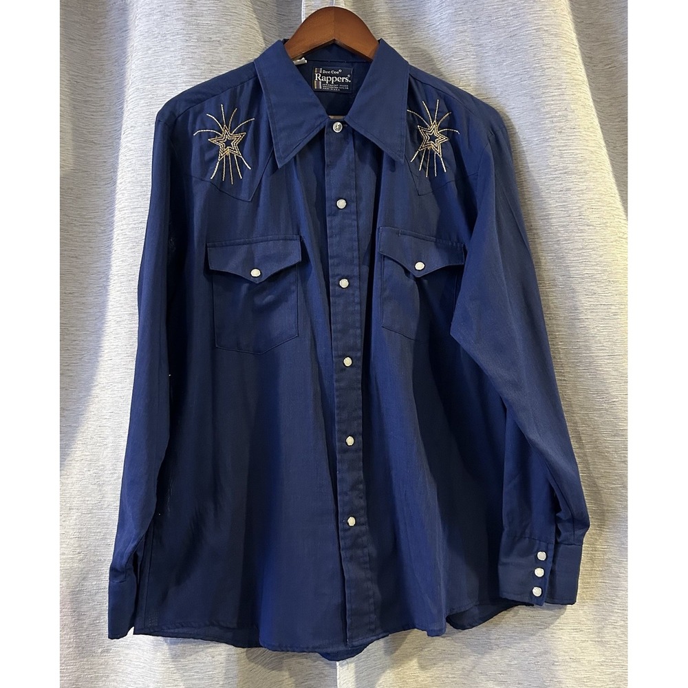 Vintage Dee Cee Rappers‎ Shirt Mens Large Blue Button Up USA